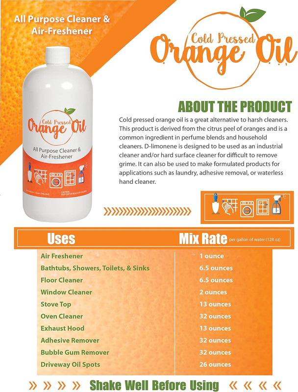 Premium Cold Pressed Orange Oil Concentrate- 32 Oz (With D-Limonene), Concentrat gallery