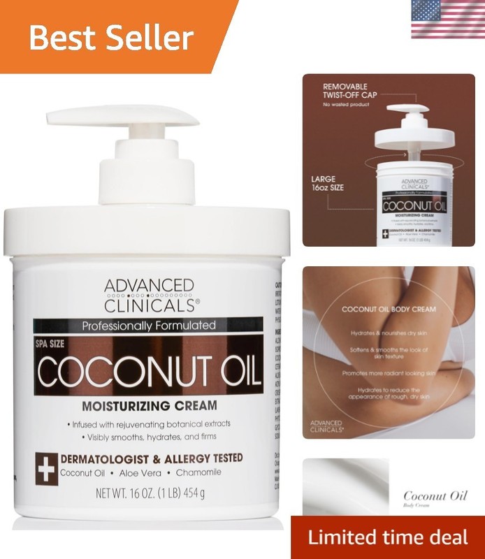 Advanced Clinicals 16 oz Coconut Oil Cream – Ultimate Hydration & Anti-Aging