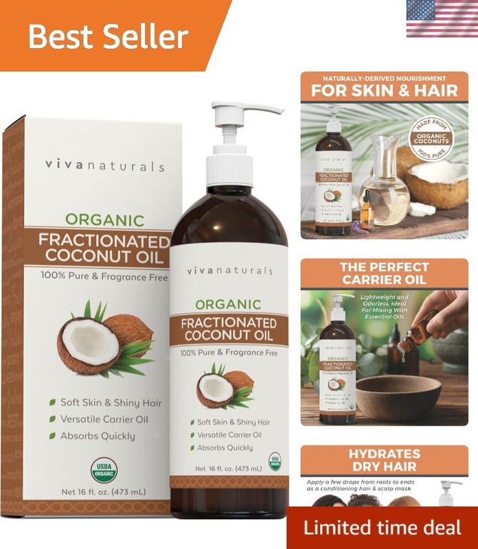 16 Oz Certified Organic Fractionated Coconut Oil – Perfect for Skin & Massage
