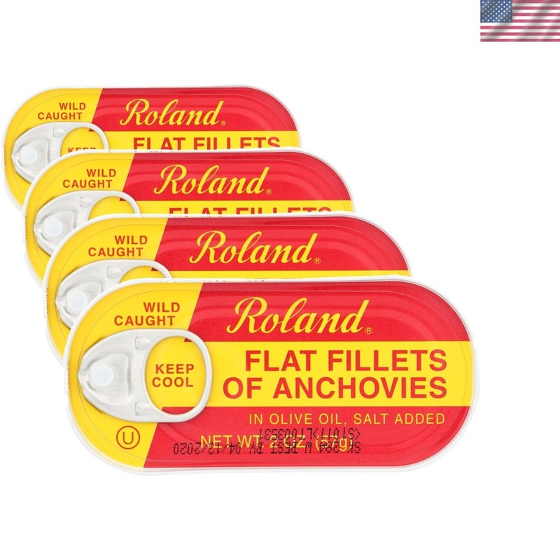 Sustainable Olive Oil Anchovies – Flat Fillets, 2 oz Pack of 4, Healthy Protein