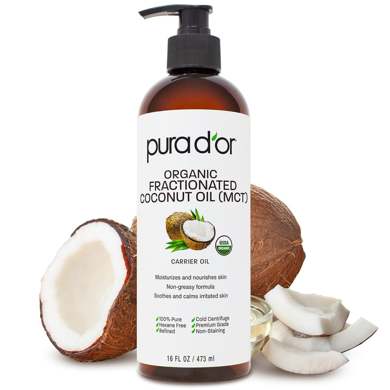 PURA D’OR 16 Oz ORGANIC Fractionated Coconut Oil – USDA Certified – MCT Oil – Th