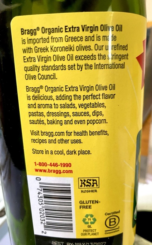 Bragg Oil Olive Extra Virgin sourced Greece Organic 32oz-946ml (Pack of 12)1Box gallery