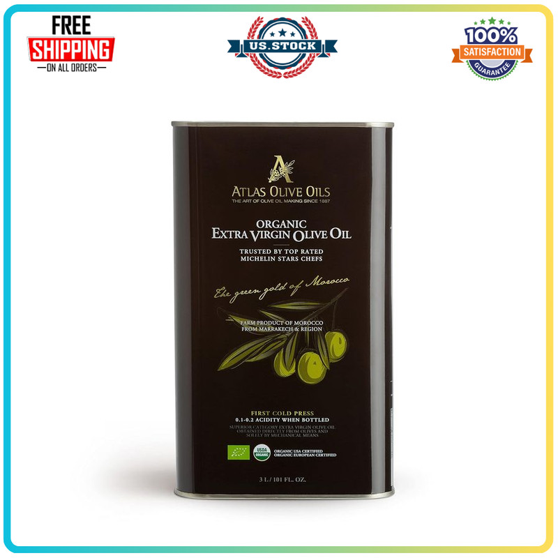 Atlas Organic Extra Virgin Olive Oil 3L, Cold Pressed Moroccan EVOO