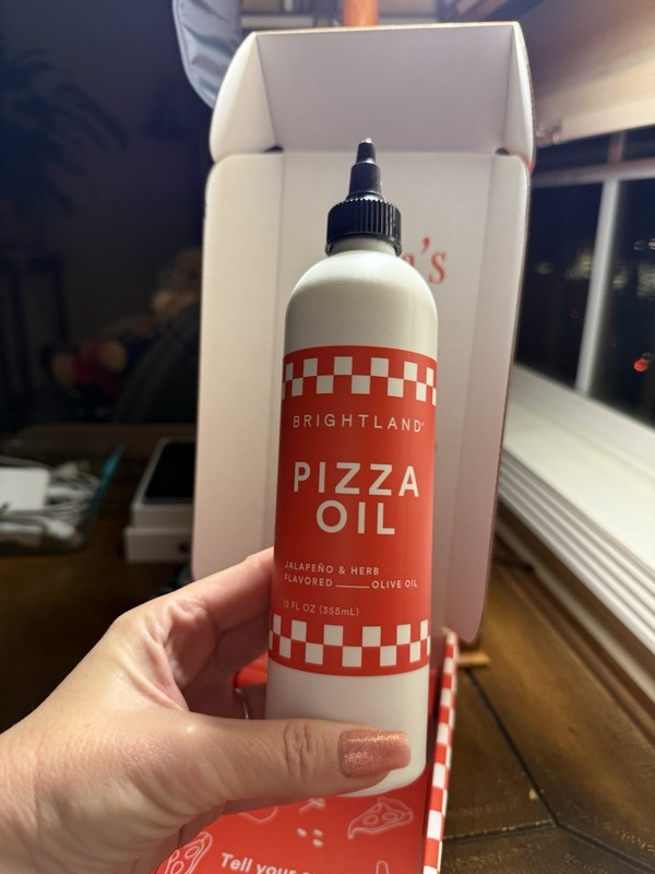 Brightland Pizza Oil a jalapeño and herb flavored extra virgin olive oil in Box gallery