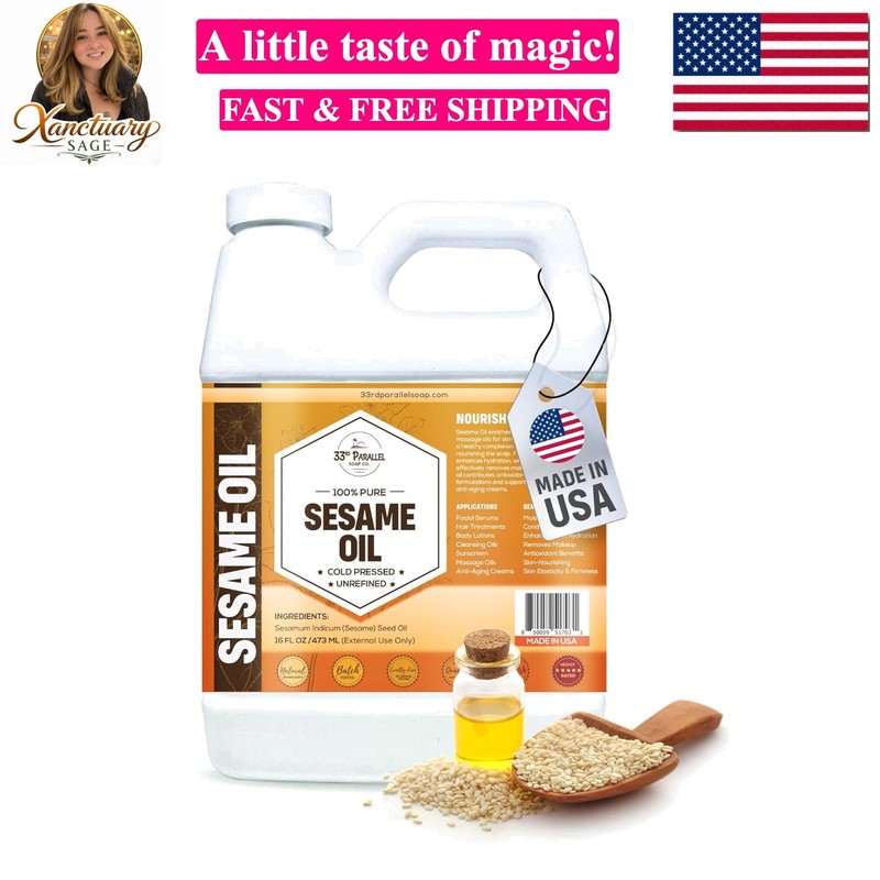 ORGANIC SESAME OIL 16 oz Cold Pressed Unrefined | 100% Pure Sesame Oil for S…