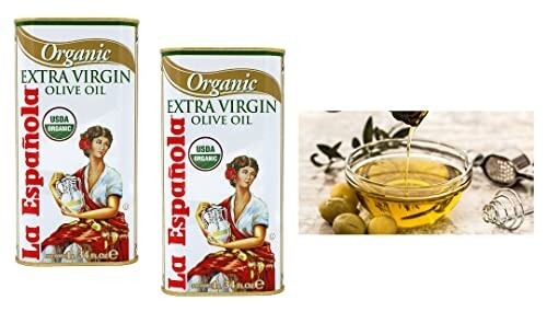 Spanish Organic Extra Virgin Olive Oil First Cold Pressed 2 Tin Cans 33.8 Fl.Oz