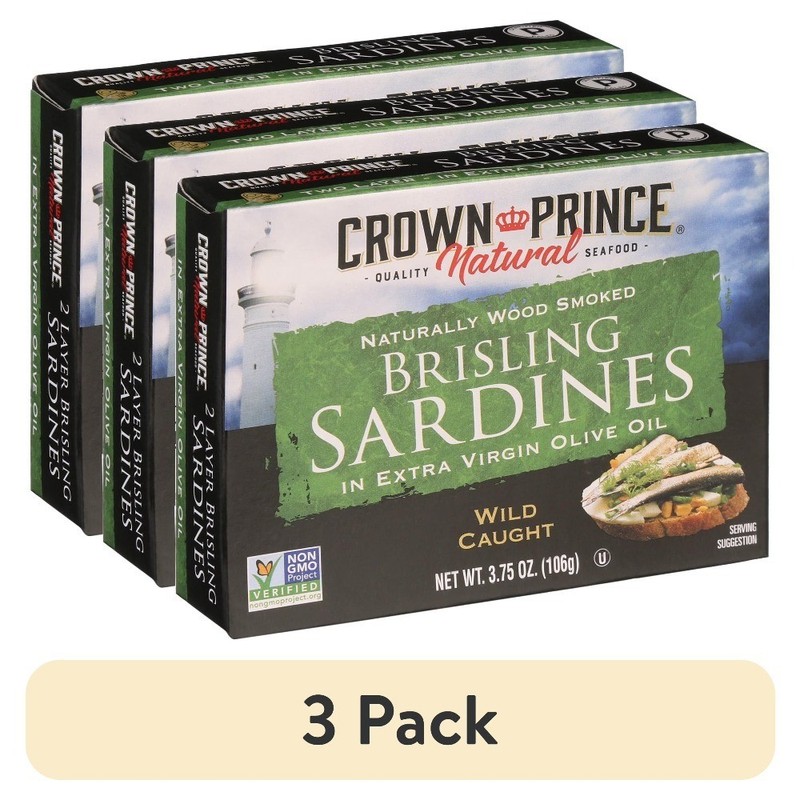 (3 pack) Natural Brisling Sardines in Extra Virgin Olive Oil, 3.75 oz Can