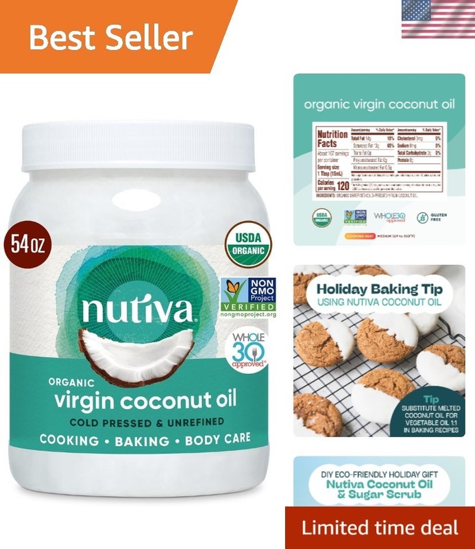 Organic Unrefined Virgin Coconut Oil 54 Fl Oz - Perfect for Cooking & Beauty
