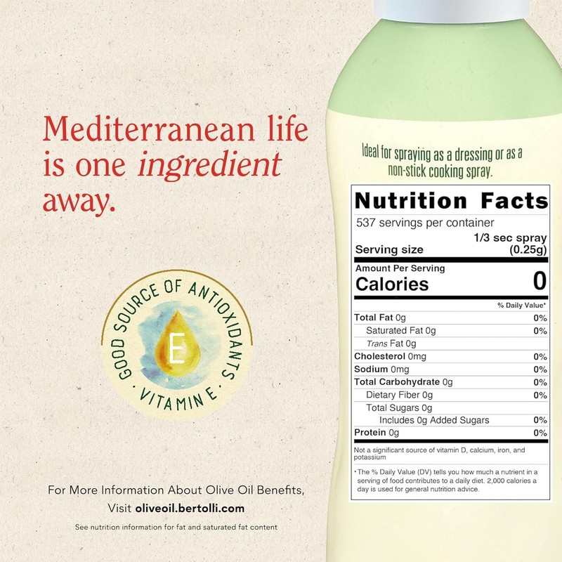 Bertolli Extra Virgin Olive Oil Spray, Rich Taste, Non-Aerosol, Contains Polyphe gallery