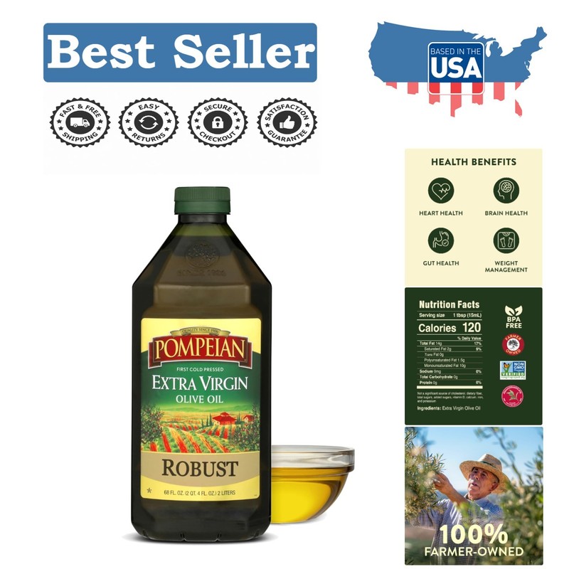 Robust Extra Virgin Olive Oil, 68 Fl Oz – Perfect for Marinades & Salads