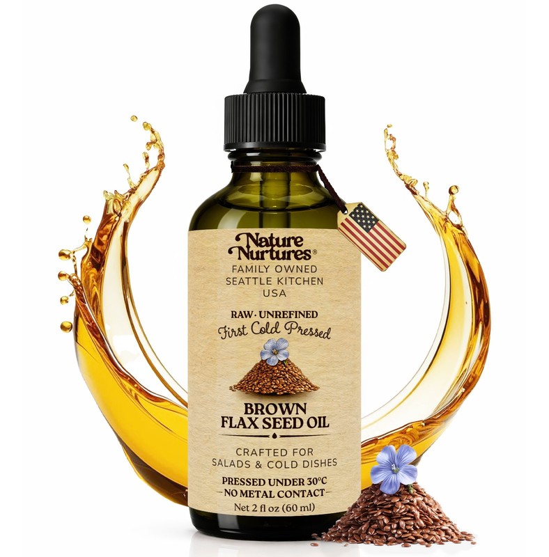 Brown Flax Oil Cooking Raw Unrefined First Cold-Pressed Below 30C Made in USA