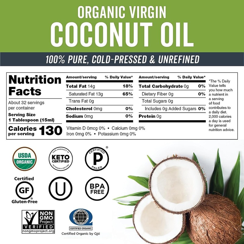 Viva Naturals Organic Coconut Oil, Cold-Pressed Natural Hair /Skin Cooking Oil gallery
