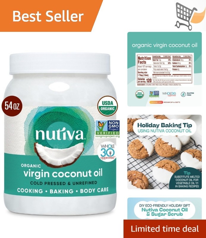 Organic Coconut Oil Virgin Cold-Pressed 54 Fl Oz Cooking Baking Skincare