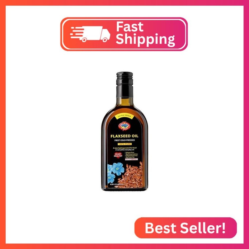 Flaxseed Oil 11.83 oz (350ml) Cold Pressed, Unrefined, Extra Virgin – High in Om