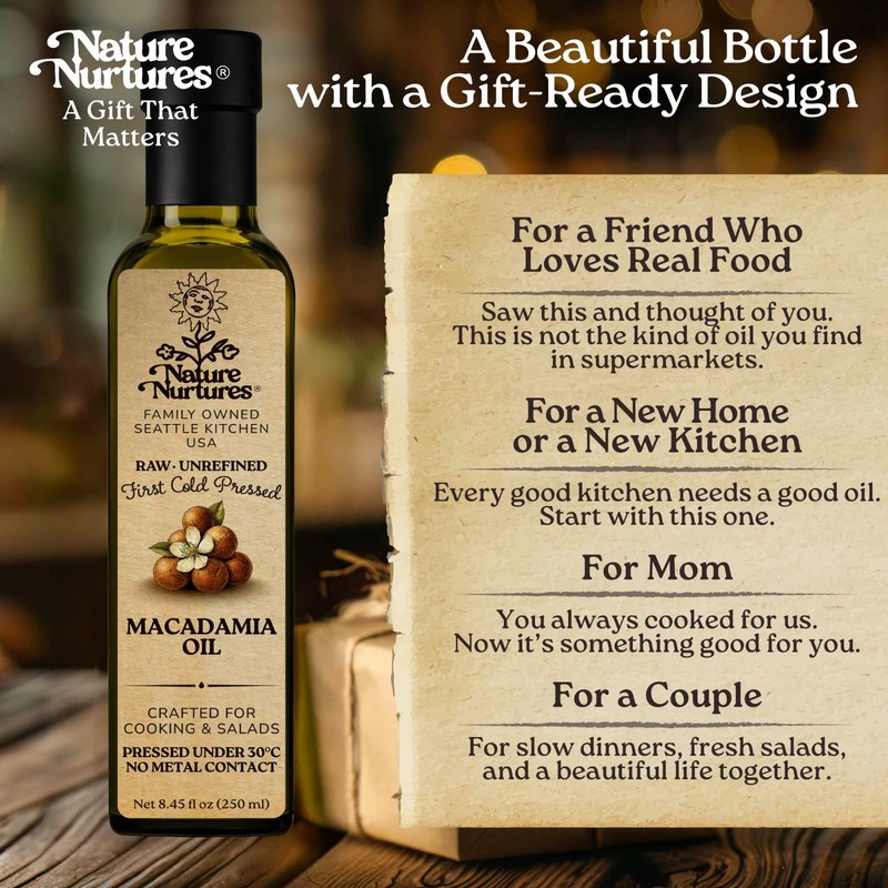Macadamia Oil for Cooking Raw Unrefined First Cold-Pressed Below 30C Made in USA gallery