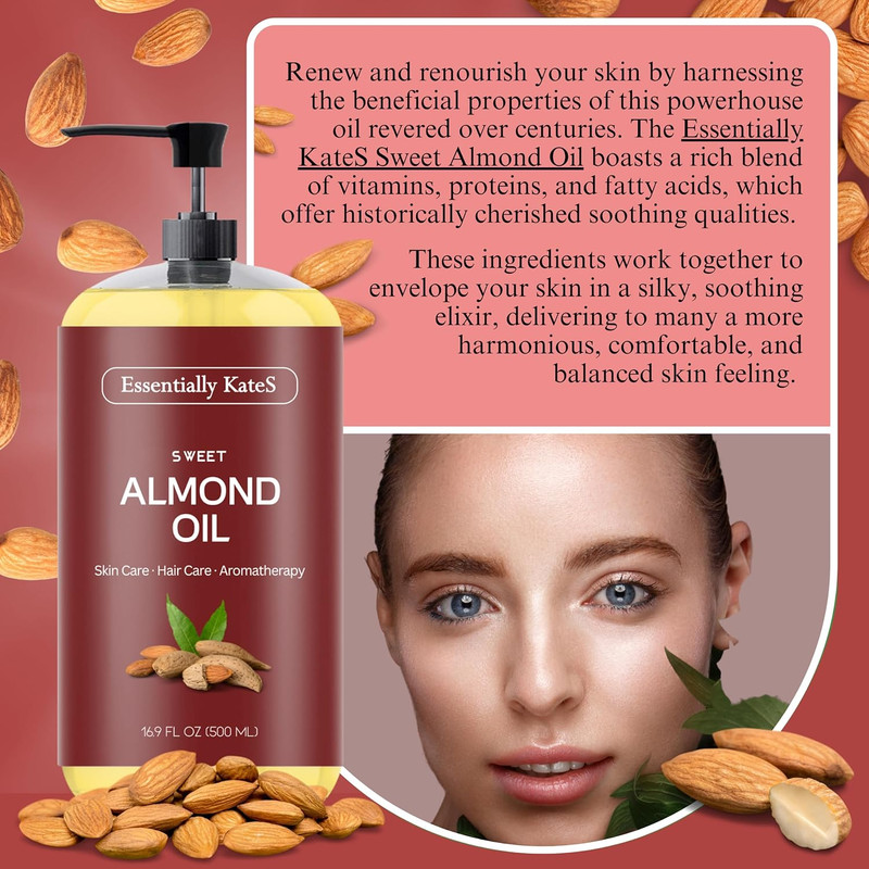 Essentially Kates Sweet Almond Oil 16.9 Fl Oz - 100% Pure and Natural and Cold P gallery