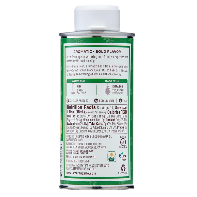 La Tourangelle, Basil Oil, Expeller-Pressed High-Oleic Oil, Great for Salads, Fi gallery