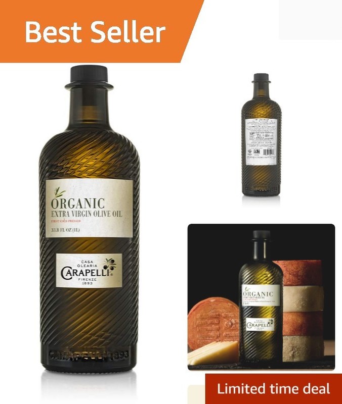 Cold-Pressed Organic Extra Virgin Olive Oil – 33.8 Fl Oz in Elegant Glass Bottle
