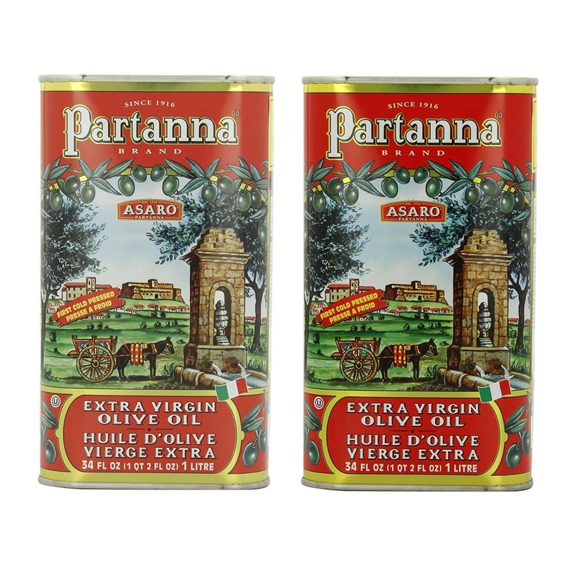 Partanna Extra Virgin Olive Oil 1 Liter 34-ounce Can Pack of 2