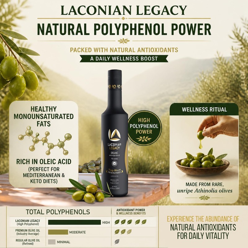 LACONIAN LEGACY High Polyphenol Organic Greek Extra Virgin Olive Oil 2026 GO... gallery