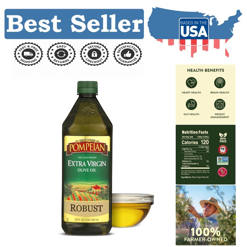 Robust 32 Fl Oz Extra Virgin Olive Oil – First Cold Pressed for Gourmet Cooking