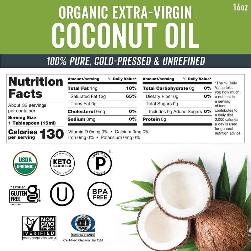 Organic Coconut Oil 16 Fl Oz Unrefined Cold Pressed Extra Virgin Cooking Hair Sk gallery