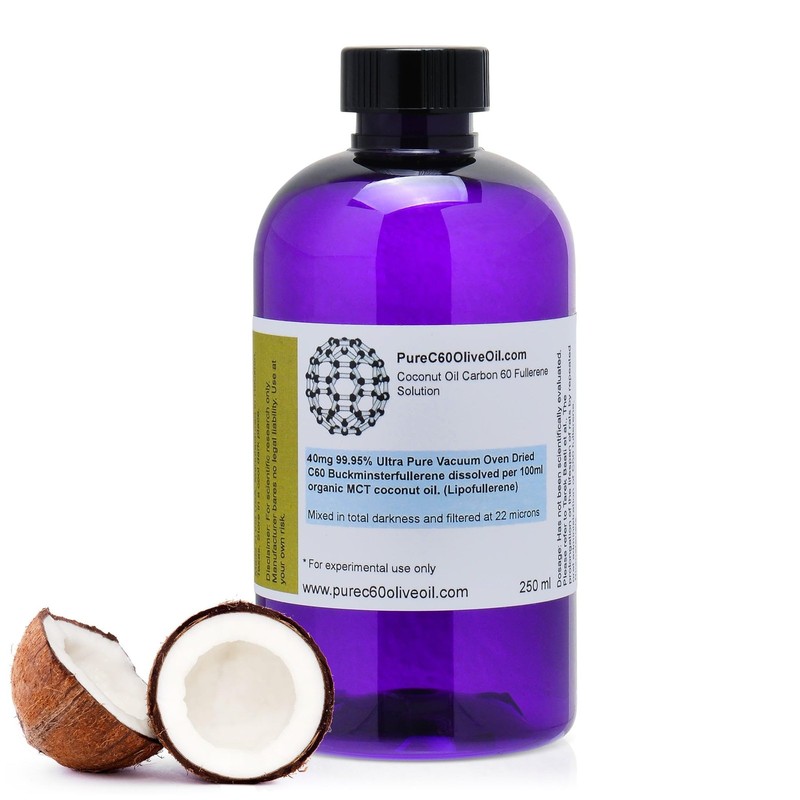 Organic C60 Coconut Oil MCT 99.95% Ultra Pure Vacuum Oven Dried 200mg/250ml …