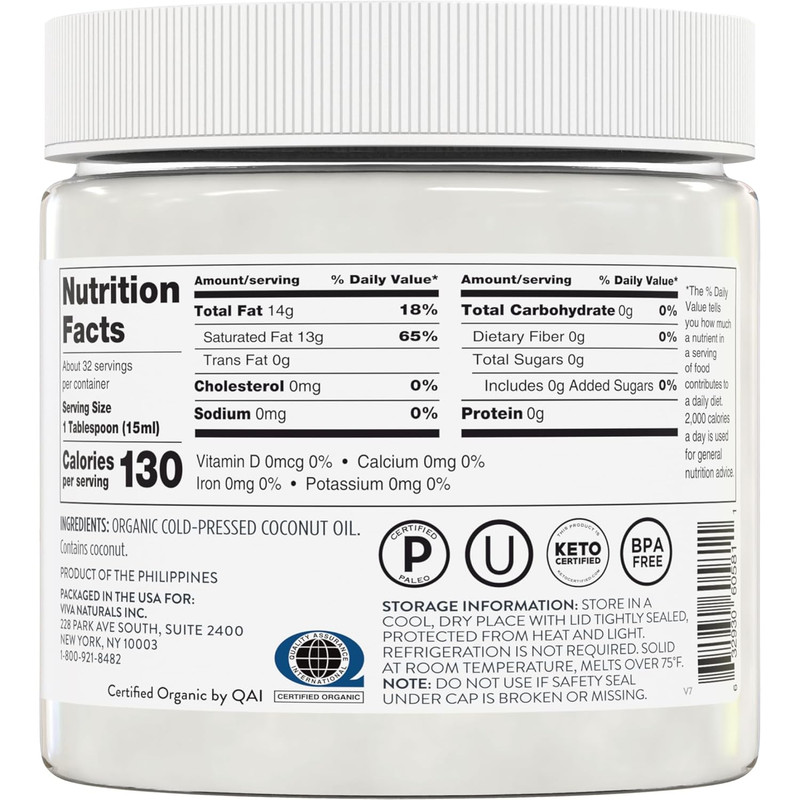 Viva Naturals Organic Coconut Oil - Unrefined, Cold-Pressed Extra Virgin Coconut gallery