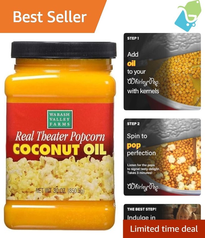 Butter Flavored Coconut Oil 30 oz – Ideal for Stovetop & Whirley Pop Popcorn