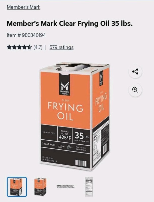 Member’s Mark 100% Pure Clear Frying Oil (35 Pounds)