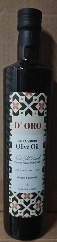D’oro Extra Virgin Olive Oil 25.3 Oz First Cold Pressed