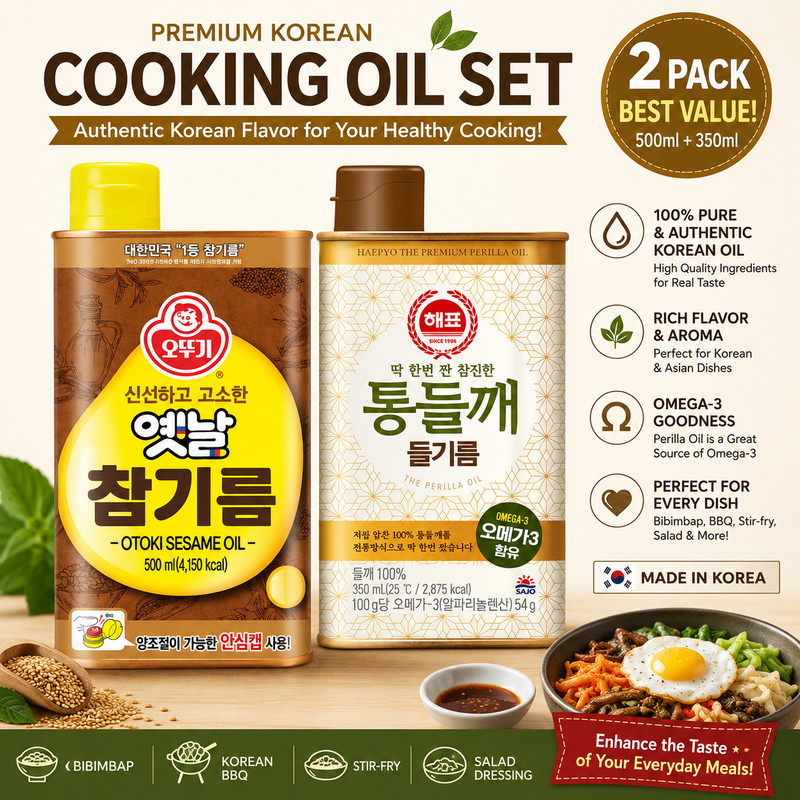 Korean Sesame Oil Perilla Oil Set Ottogi Omega 3 Premium Cooking K-BBQ Choice