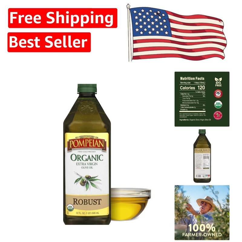 Organic Robust Extra Virgin Olive Oil 32 Fl Oz – First Cold Pressed for Robus…