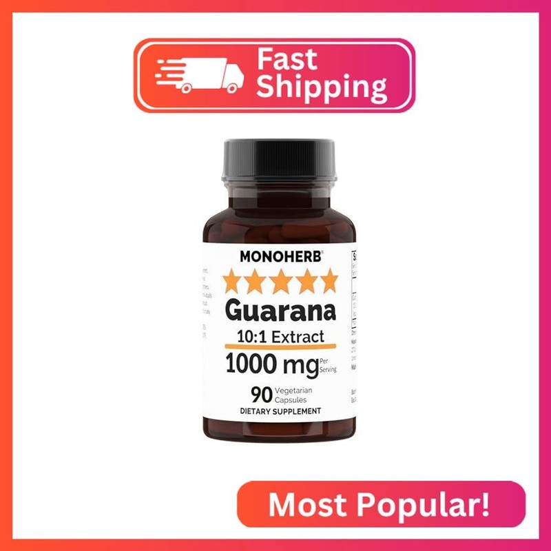 MONOHERB Guarana 10:1 Extract – 1000 mg per Serving – 90 Vegetarian Capsules – 4