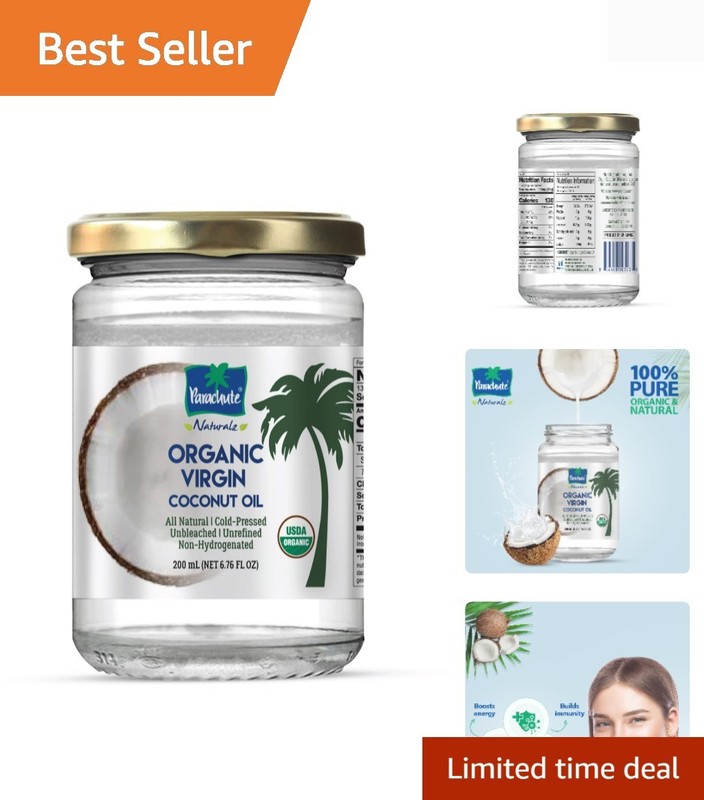 Naturalz Organic Virgin Coconut Oil 6.7 Fl. Oz | Cold Pressed, Unrefined & Pure