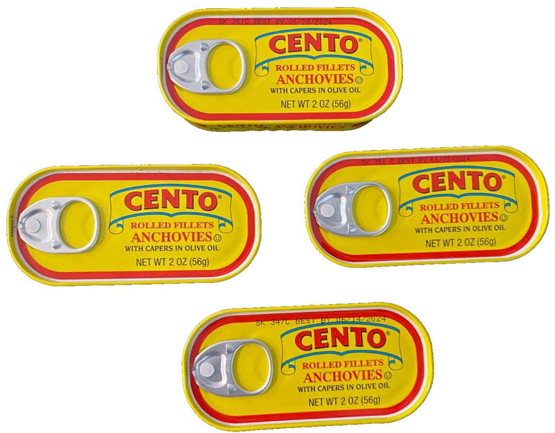 Cento Anchovies Rolled Fillets with Capers in Olive Oil 2 oz Can (Pack of 4)
