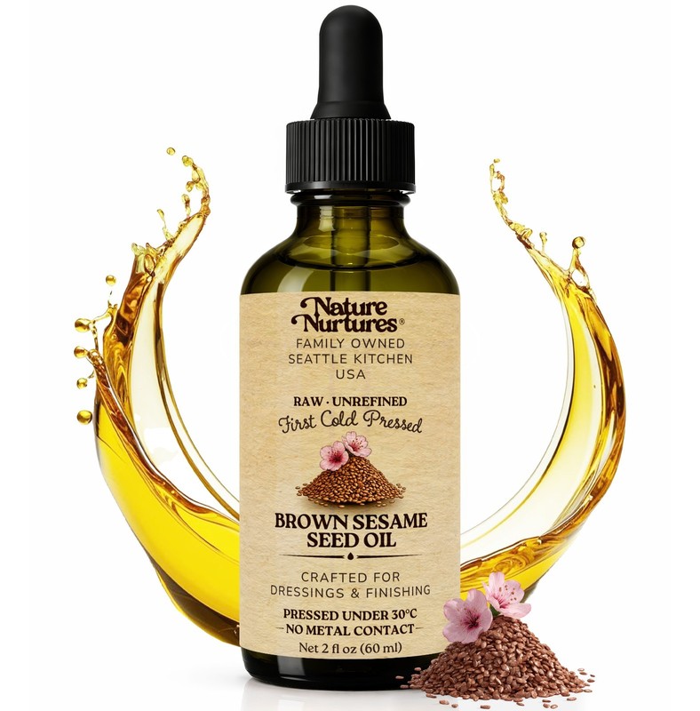 Brown Sesame Seed Oil Raw Unrefined First Cold-Pressed Below 30C Made in USA