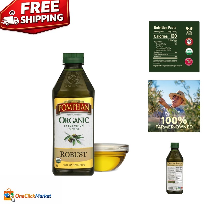 Organic Robust Extra Virgin Olive Oil – 16 Fl Oz – First Cold Pressed for Flavor