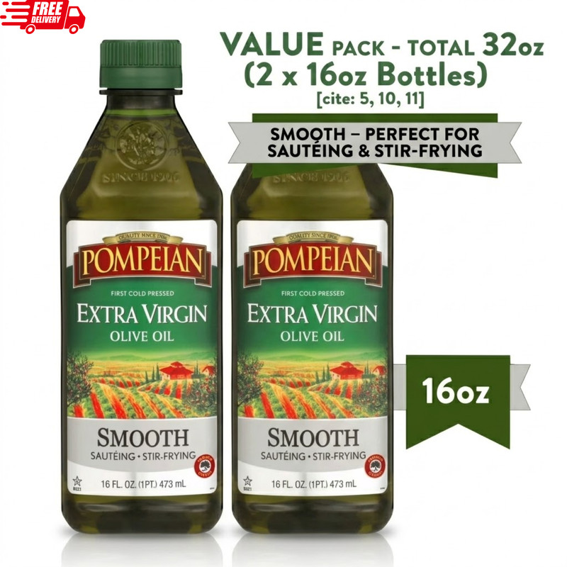 Pompeian Smooth Extra Virgin Olive Oil – 16 fl oz Bottles – NEW (2 Pack)